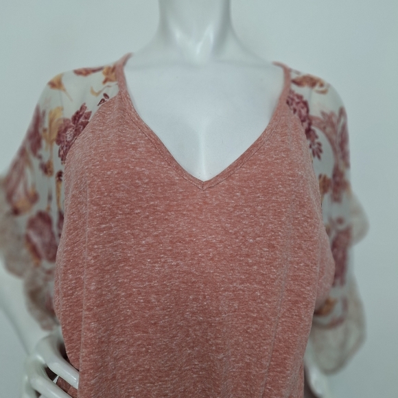 Tru Self Coquette Peach Cream Floral Ruffle Sleeves Twist Front Blouse Size XL - Picture 2 of 14